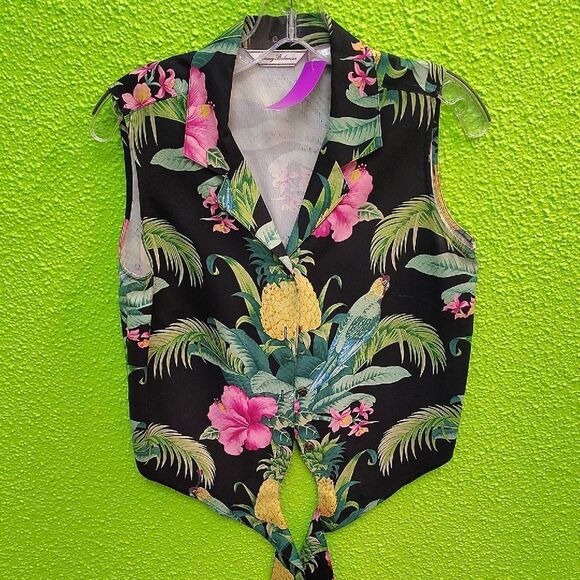 Tommy Bahama Pink Tan Sleeveless Tank Top with Tie Front - Picture 1 of 4